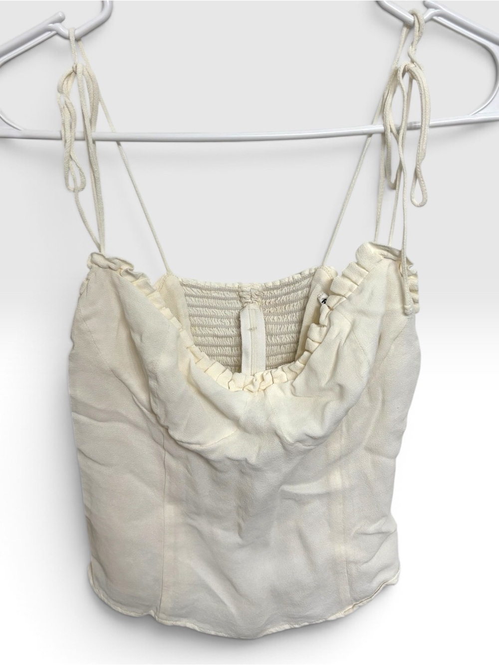 Reformation Cream Ivory Tie Strap Smocked Corset Style Crop Top Size 4 - Picture 2 of 6